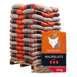 Heizfuxx Holzpellets „Red“ Hartholz ENplus A1 – 975 kg Palette (65 x 15 kg Säcke)